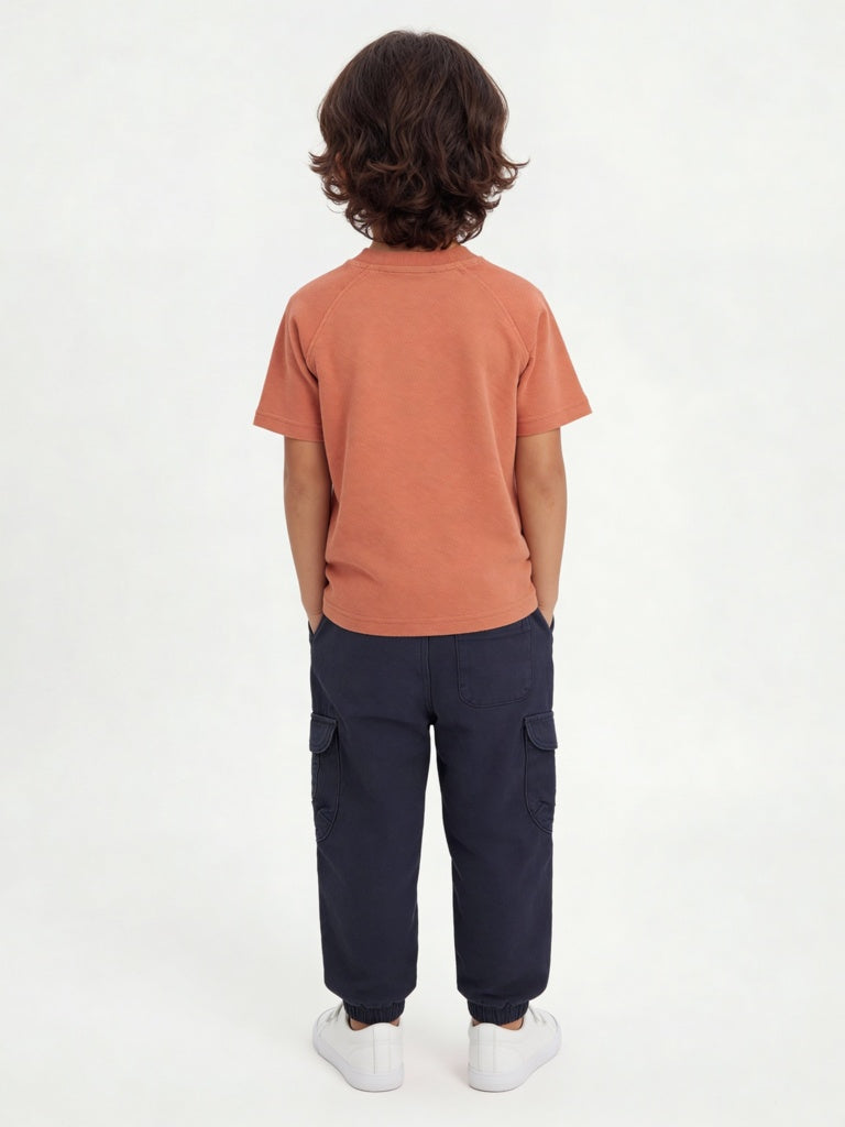 HOP Kids Boys Dusty Orange Embroidered Cotton T-Shirt