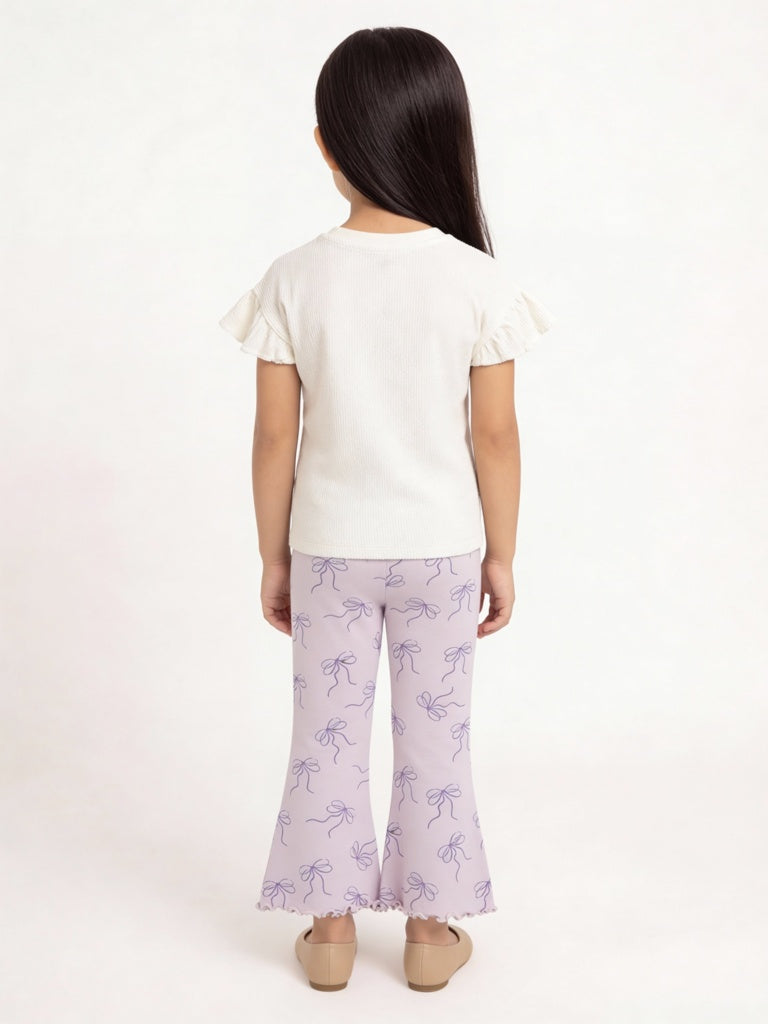 HOP Kids Girls Lilac Printed High-Rise Cotton-Blend Flare Leggings