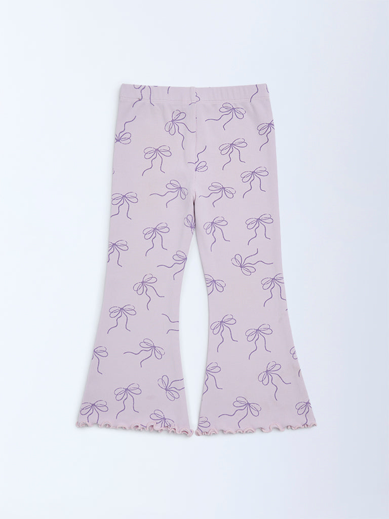 HOP Kids Girls Lilac Printed High-Rise Cotton-Blend Flare Leggings