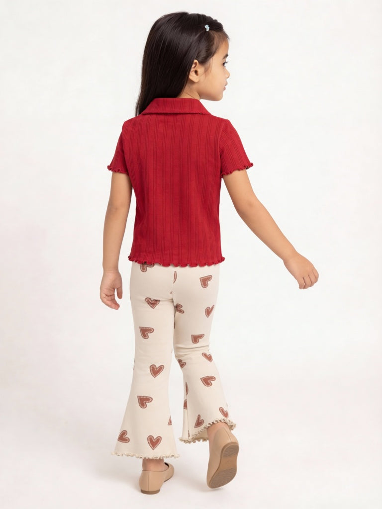 HOP Kids Girls Beige Printed High-Rise Cotton-Blend Flare Leggings