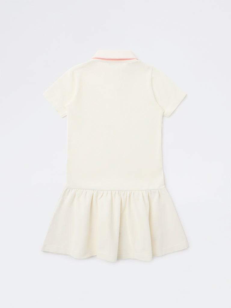 HOP Kids Girls Off-White Bow Detailed Cotton Shirt Dress