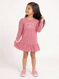 HOP Kids Girls Dusty Rose Text Design Cotton Tiered Dress
