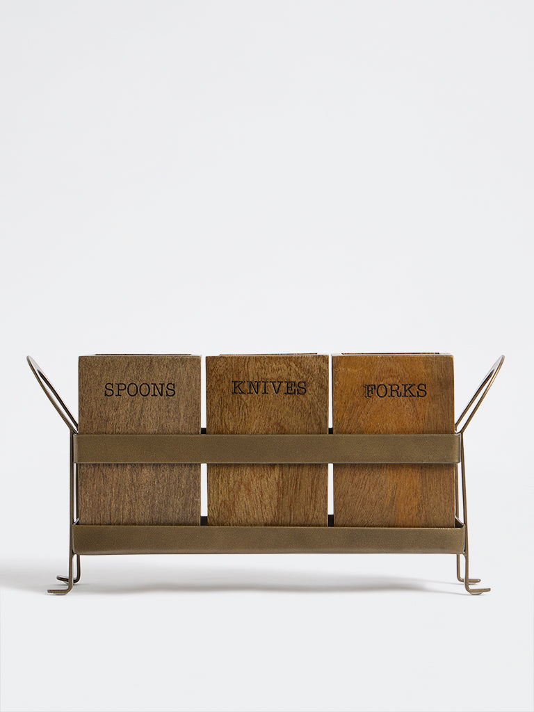 Westside Home Brown Wooden Containers with Metal Caddy