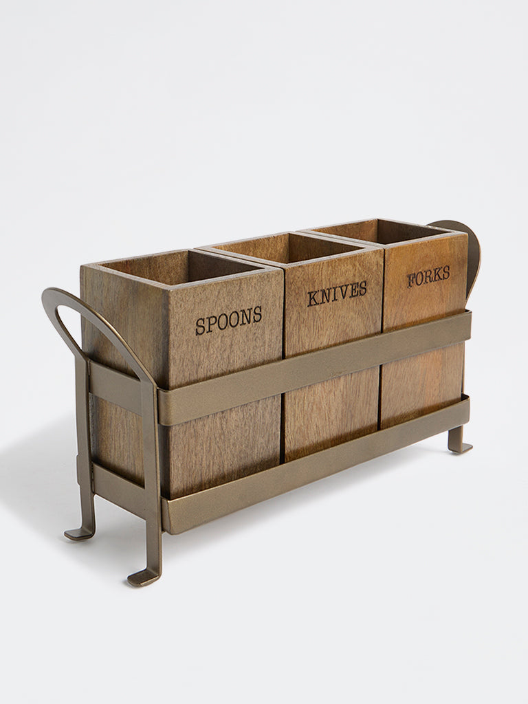 Westside Home Brown Wooden Containers with Metal Caddy