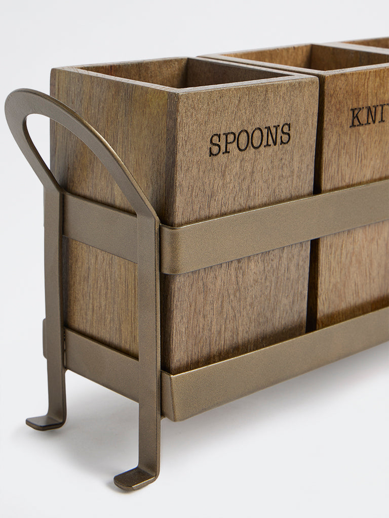 Westside Home Brown Wooden Containers with Metal Caddy
