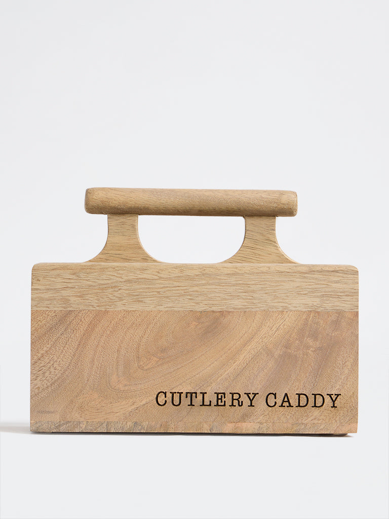 Westside Home Beige Wooden Cutlery Caddy