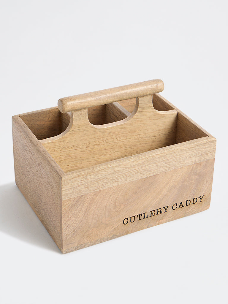 Westside Home Beige Wooden Cutlery Caddy