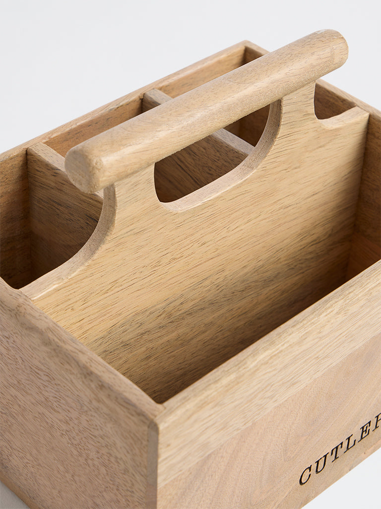 Westside Home Beige Wooden Cutlery Caddy