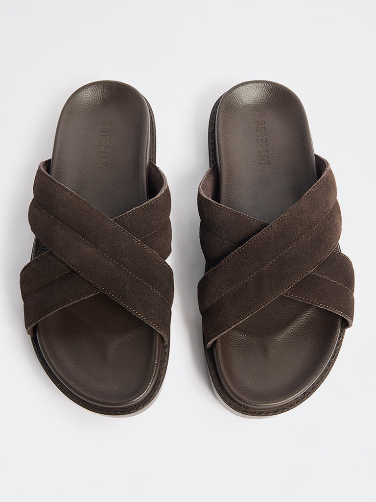 SOLEPLAY Dark Brown Criss-Cross Suede Sandals