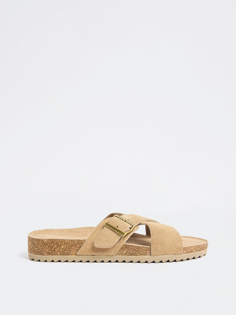 SOLEPLAY Taupe Criss-Cross Suede Sandals