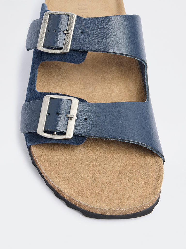 SOLEPLAY Navy Dual-Strap Slip-On Suede Leather Sandals