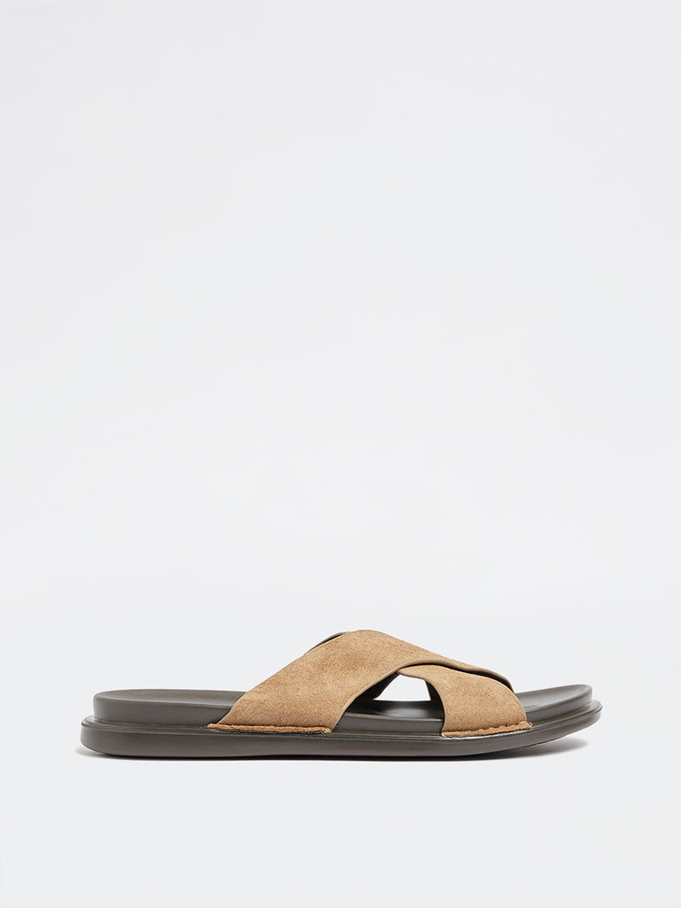 SOLEPLAY Taupe Criss-Cross Strap Suede Sandals