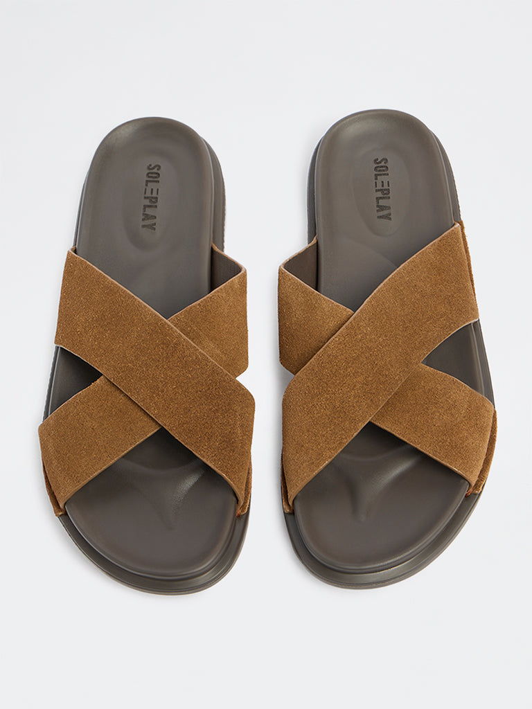 SOLEPLAY Tan Criss-Cross Strap Suede Sandals