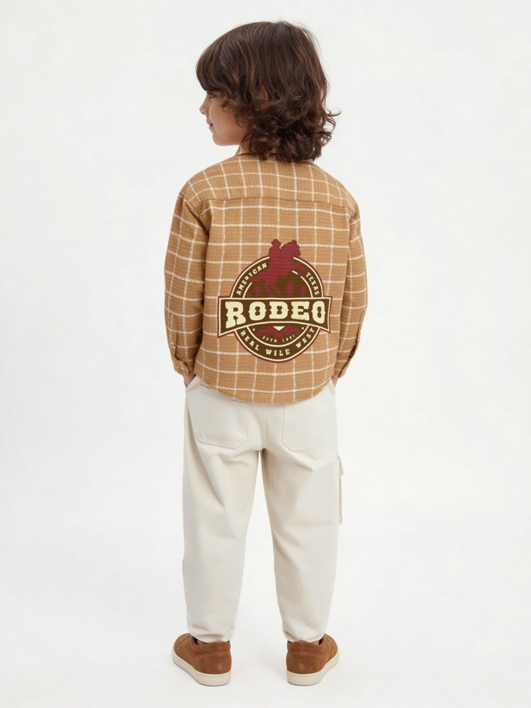 HOP Kids Boys Brown Checks Design Cotton Shirt