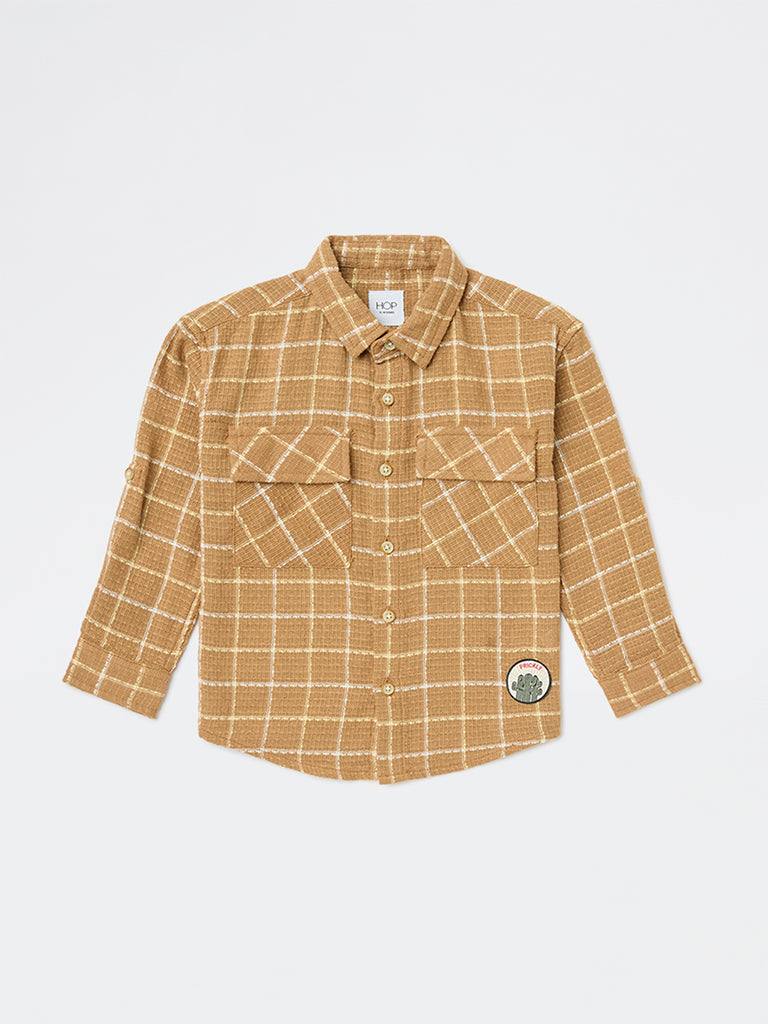HOP Kids Boys Brown Checks Design Cotton Shirt