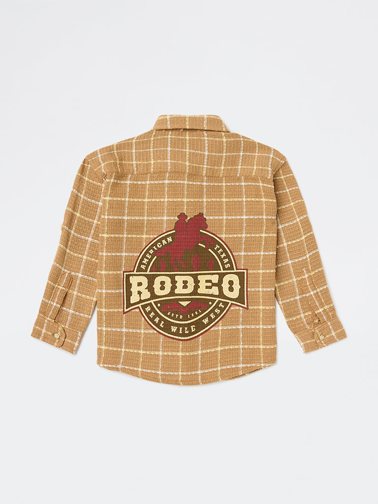 HOP Kids Boys Brown Checks Design Cotton Shirt