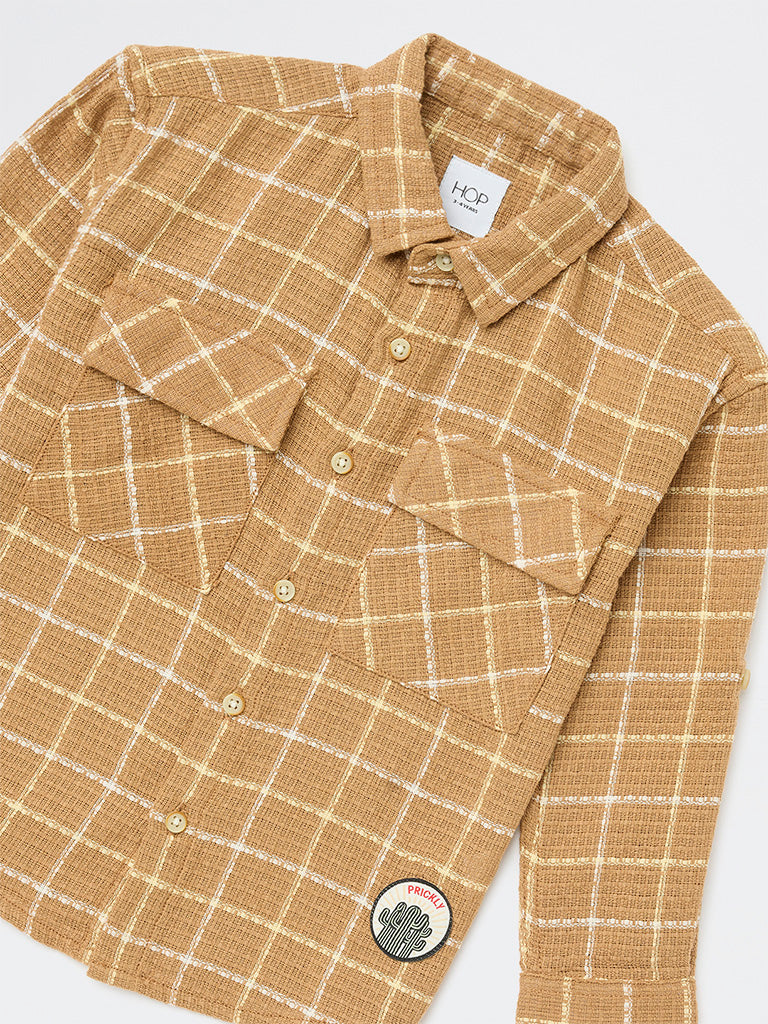 HOP Kids Boys Brown Checks Design Cotton Shirt