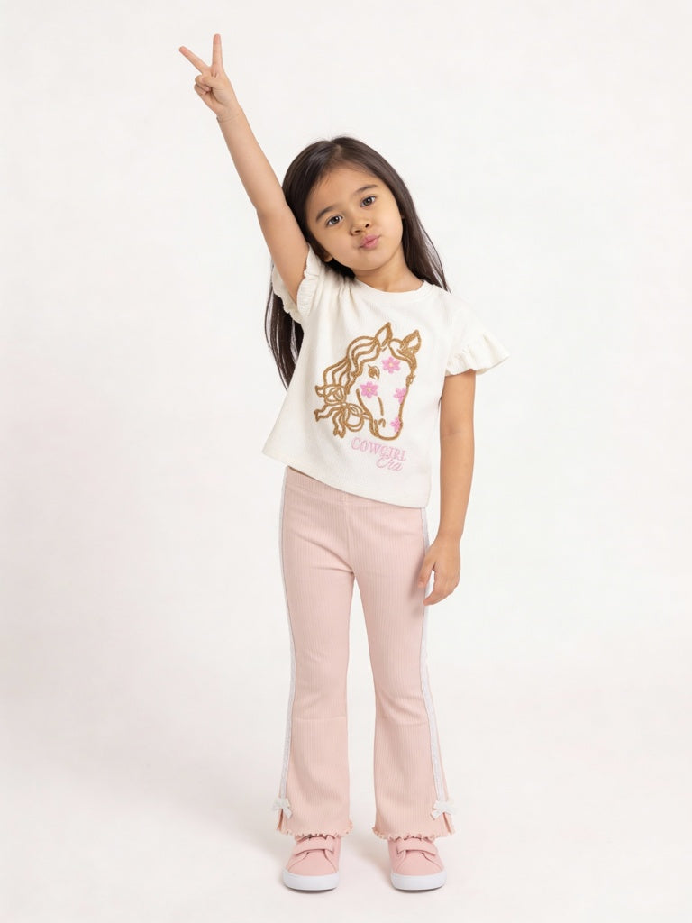 HOP Kids Girls Pink Ribbed High-Rise Cotton-Blend Leggings