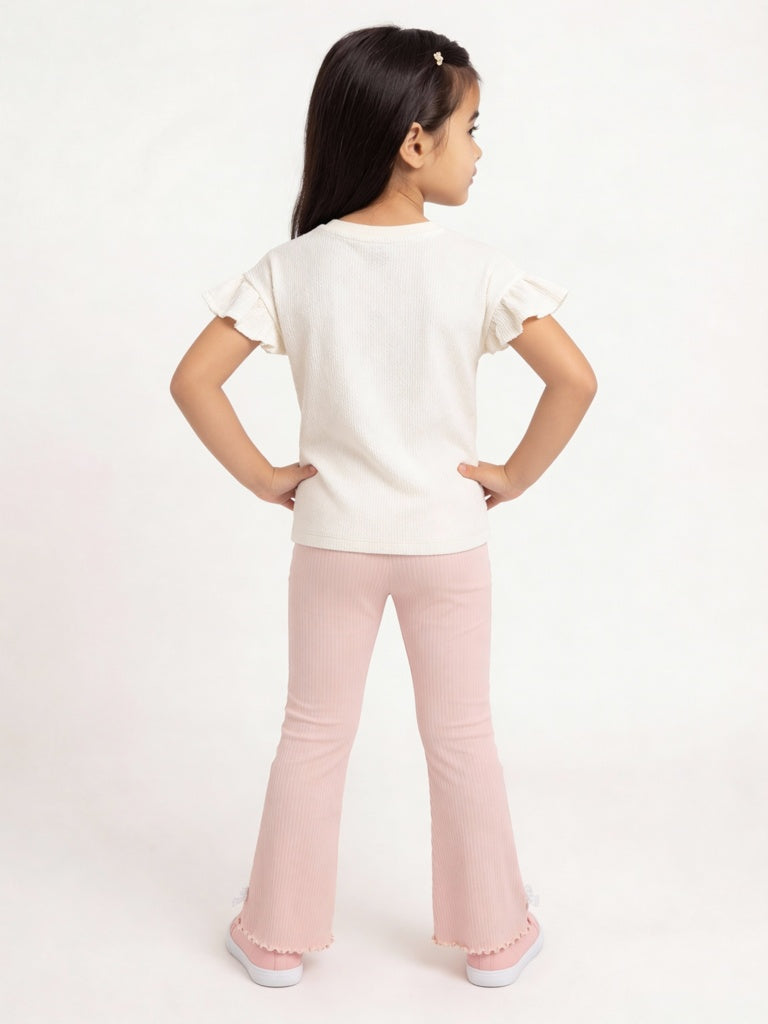 HOP Kids Girls Pink Ribbed High-Rise Cotton-Blend Leggings