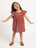 HOP Kids Girls Rust Embroidered Empire-Line Cotton Dress