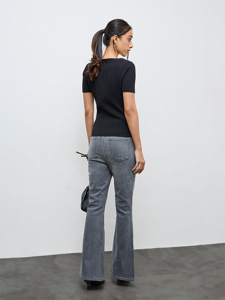LOV Grey High-Rise Bootcut Jeans