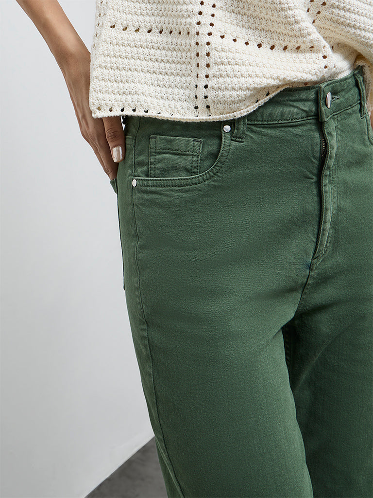 LOV Olive Solid High-Rise Jeans