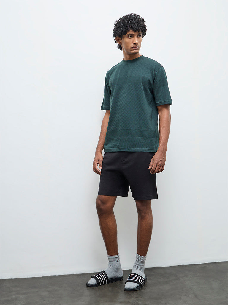 WES Lounge Green Textured Relaxed-Fit Cotton T-Shirt