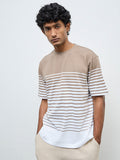 WES Lounge Beige Striped Relaxed-Fit Cotton-Blend T-Shirt
