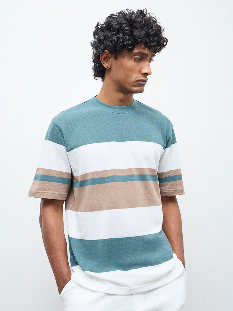 WES Lounge Multicolour Striped Relaxed-Fit Cotton T-Shirt