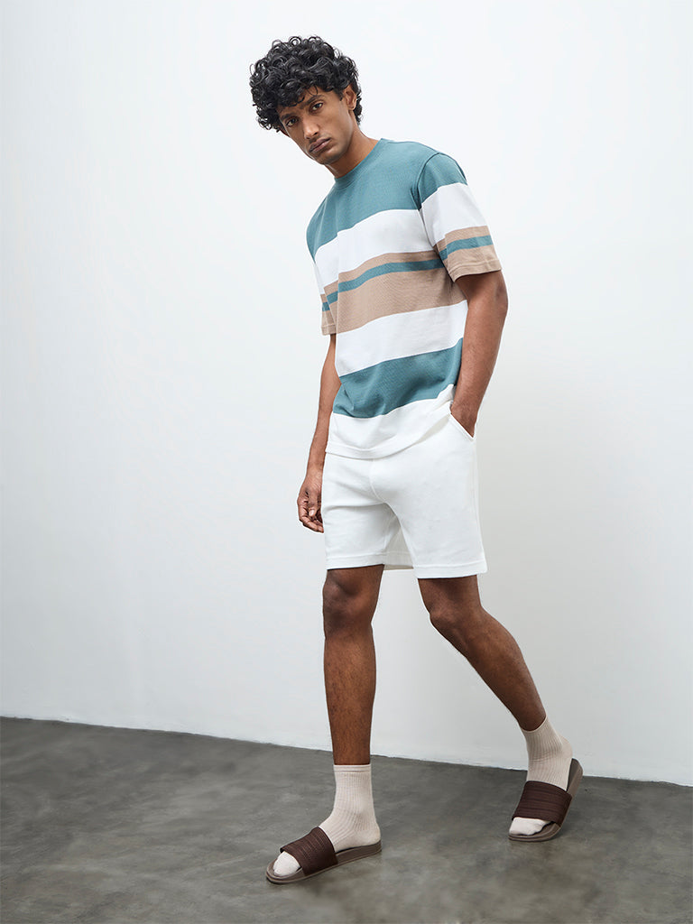 WES Lounge Multicolour Striped Relaxed-Fit Cotton T-Shirt