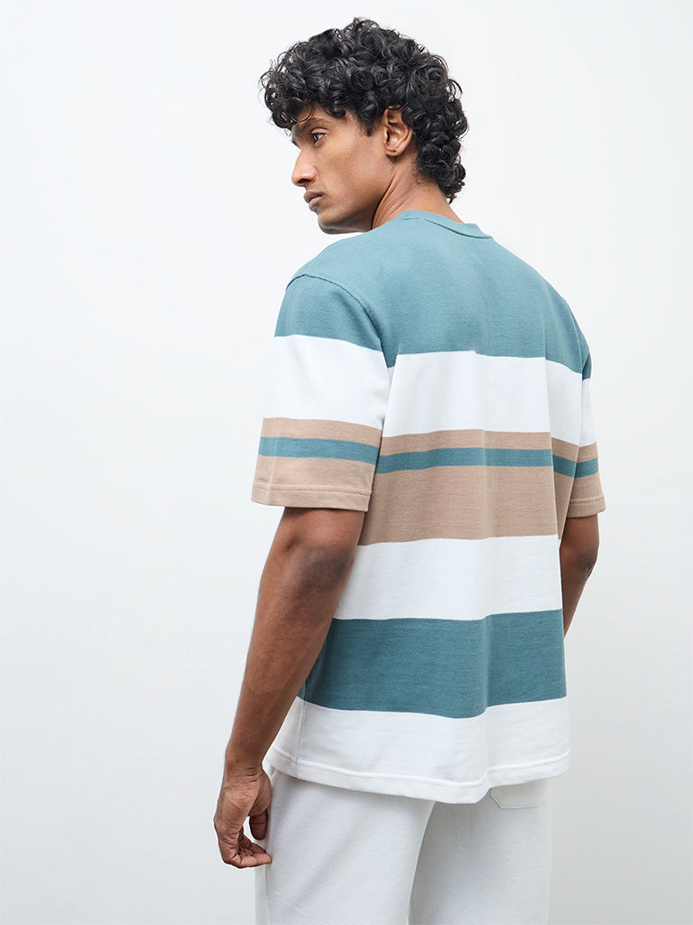 WES Lounge Multicolour Striped Relaxed-Fit Cotton T-Shirt