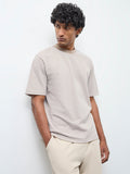 WES Lounge Beige Striped Relaxed-Fit Cotton T-Shirt