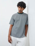 WES Lounge Green Striped Relaxed-Fit Cotton T-Shirt