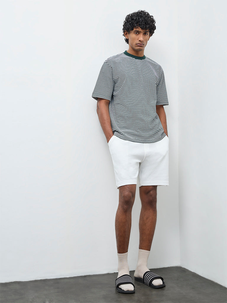 WES Lounge Green Striped Relaxed-Fit Cotton T-Shirt