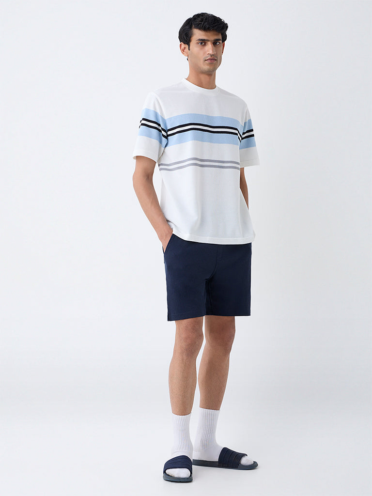 WES Lounge Off-White Colour-Blocked Relaxed-Fit T-Shirt