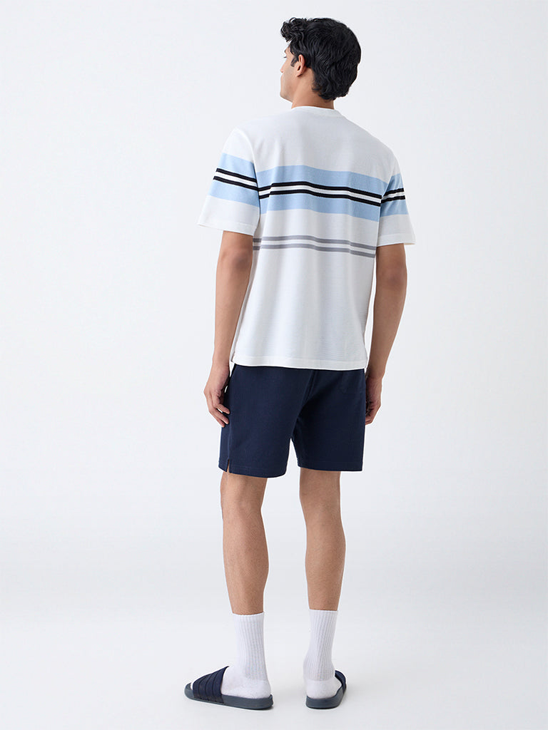 WES Lounge Off-White Colour-Blocked Relaxed-Fit T-Shirt