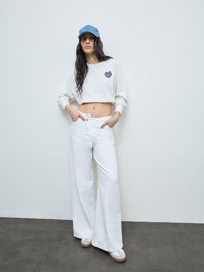 Nuon White High-Rise Flared Cotton Jeans