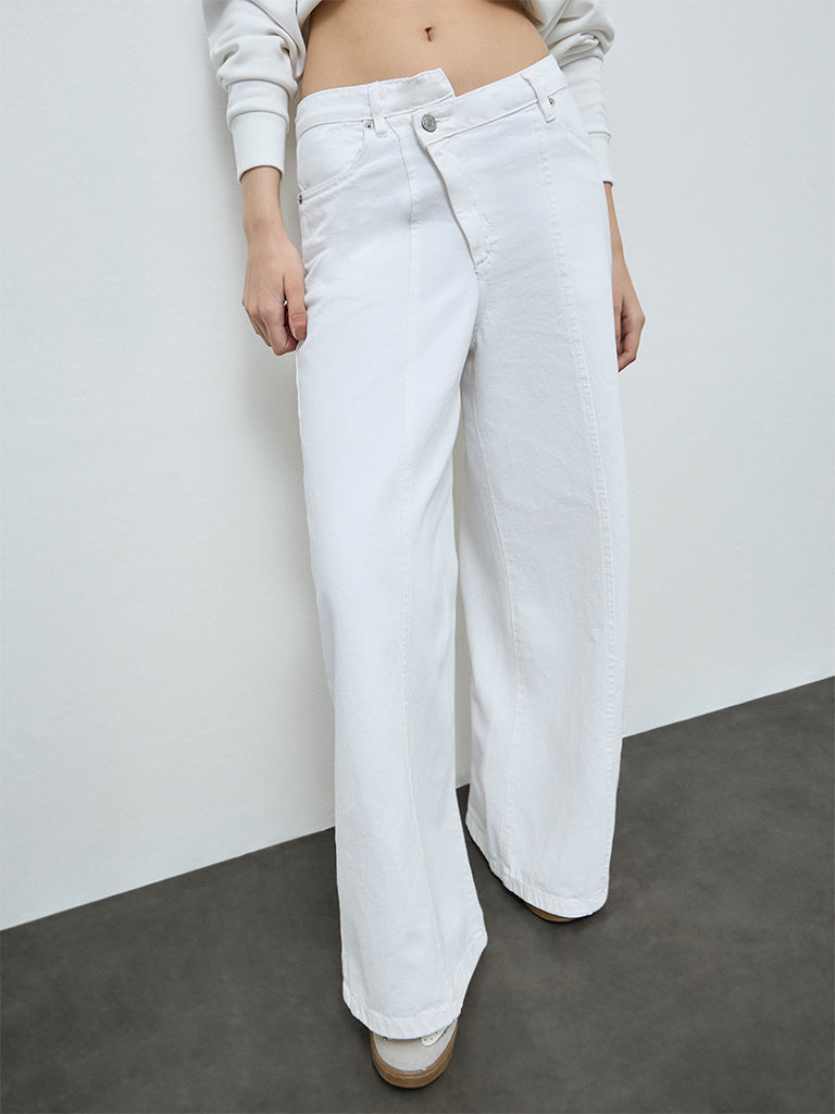 Nuon White High-Rise Flared Cotton Jeans