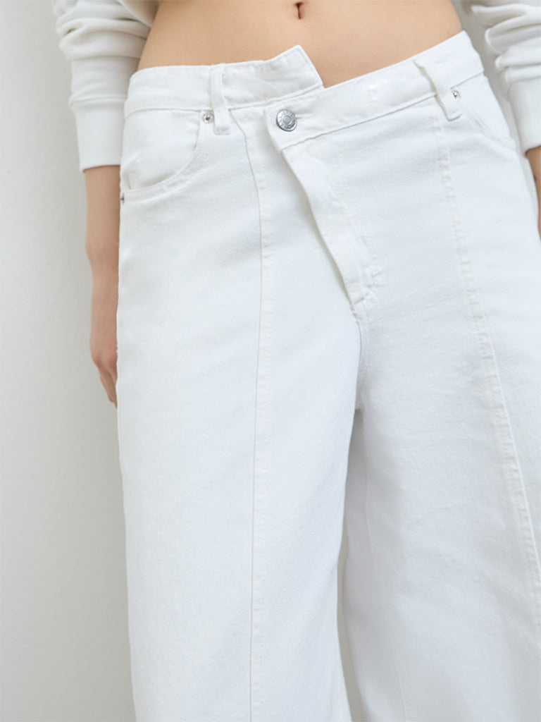 Nuon White High-Rise Flared Cotton Jeans