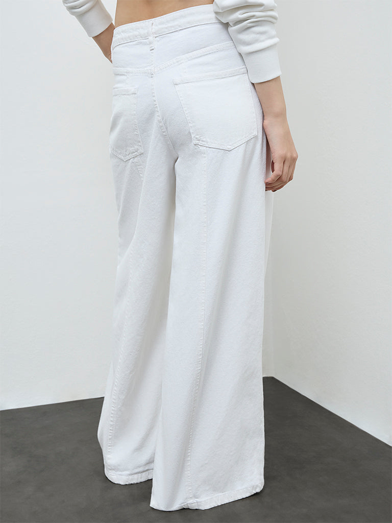 Nuon White High-Rise Flared Cotton Jeans