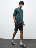 WES Lounge Black Waffle-Textured Relaxed-Fit Mid-Rise Cotton-Blend Shorts