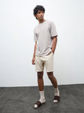 WES Lounge Beige Waffle-Textured Relaxed-Fit Mid-Rise Cotton-Blend Shorts