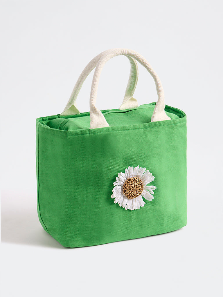 Westside Home Green Floral Applique Lunch Bag
