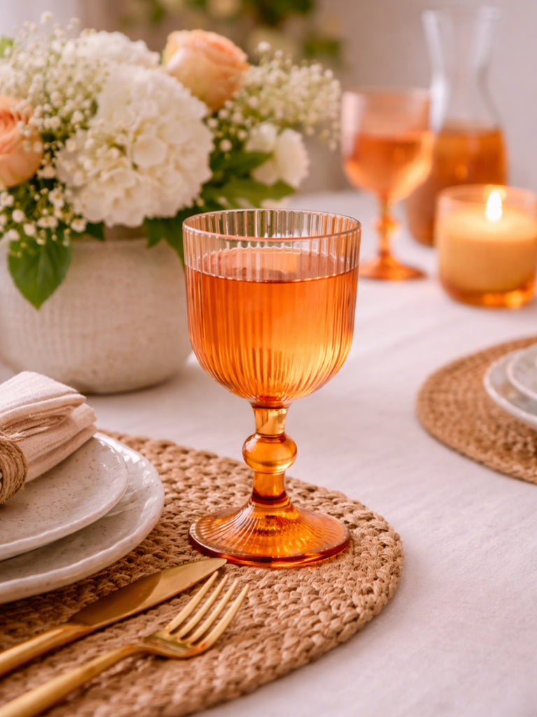 Westside Home Orange Ribbed Wine Glass