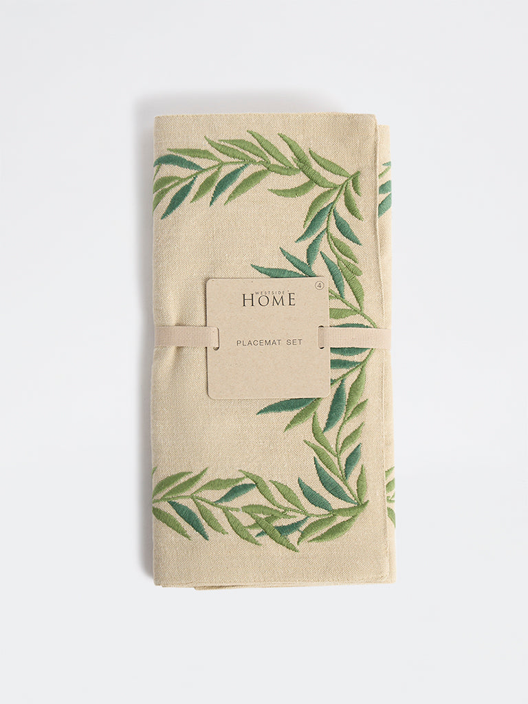 Westside Home Green Foliage Embroidered Placemats - (Set of 4)