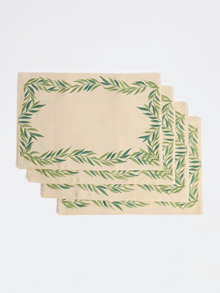 Westside Home Green Foliage Embroidered Placemats - (Set of 4)