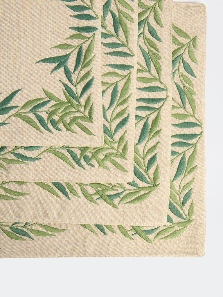 Westside Home Green Foliage Embroidered Placemats - (Set of 4)