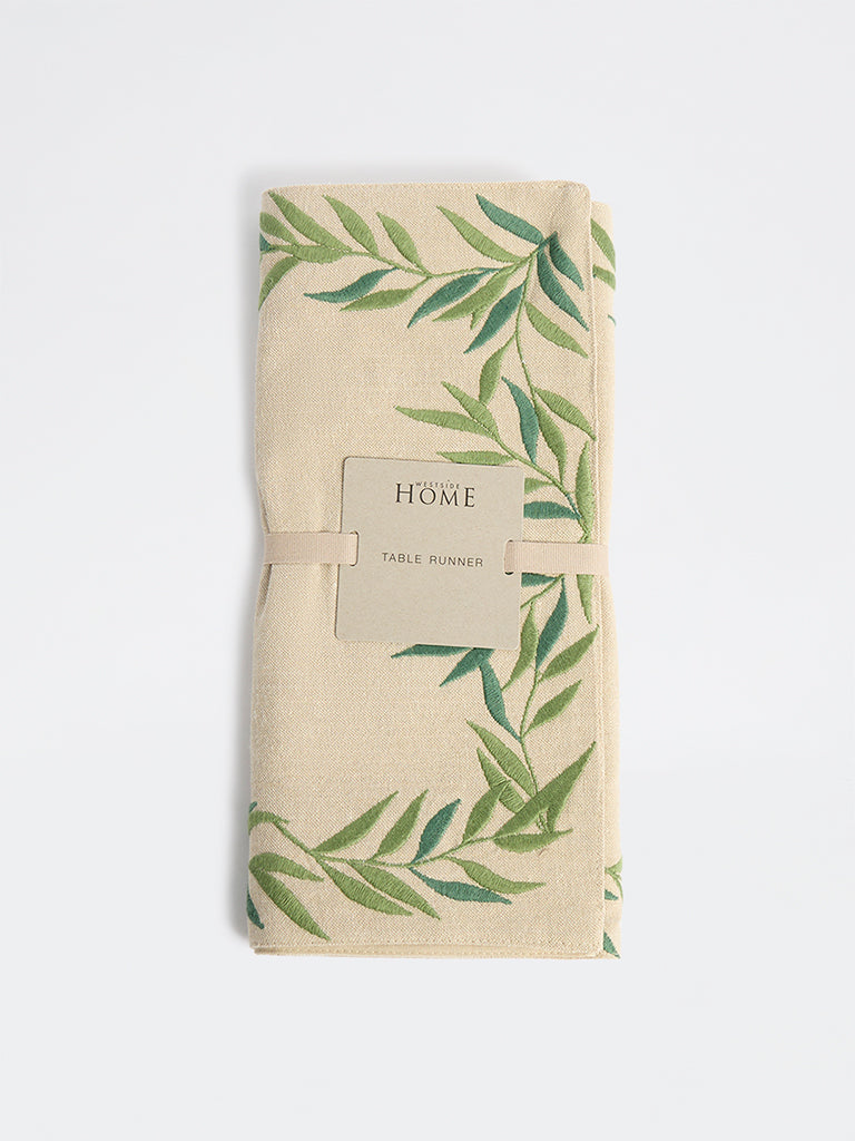 Westside Home Green Foliage Embroidered Table Runner