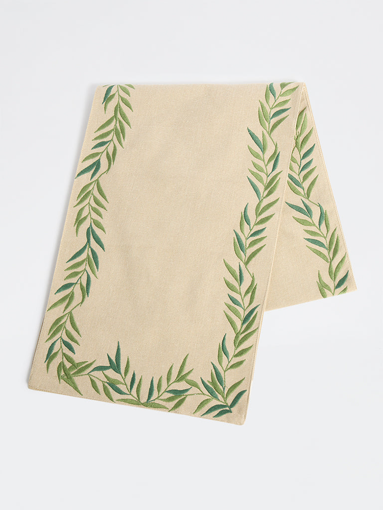 Westside Home Green Foliage Embroidered Table Runner