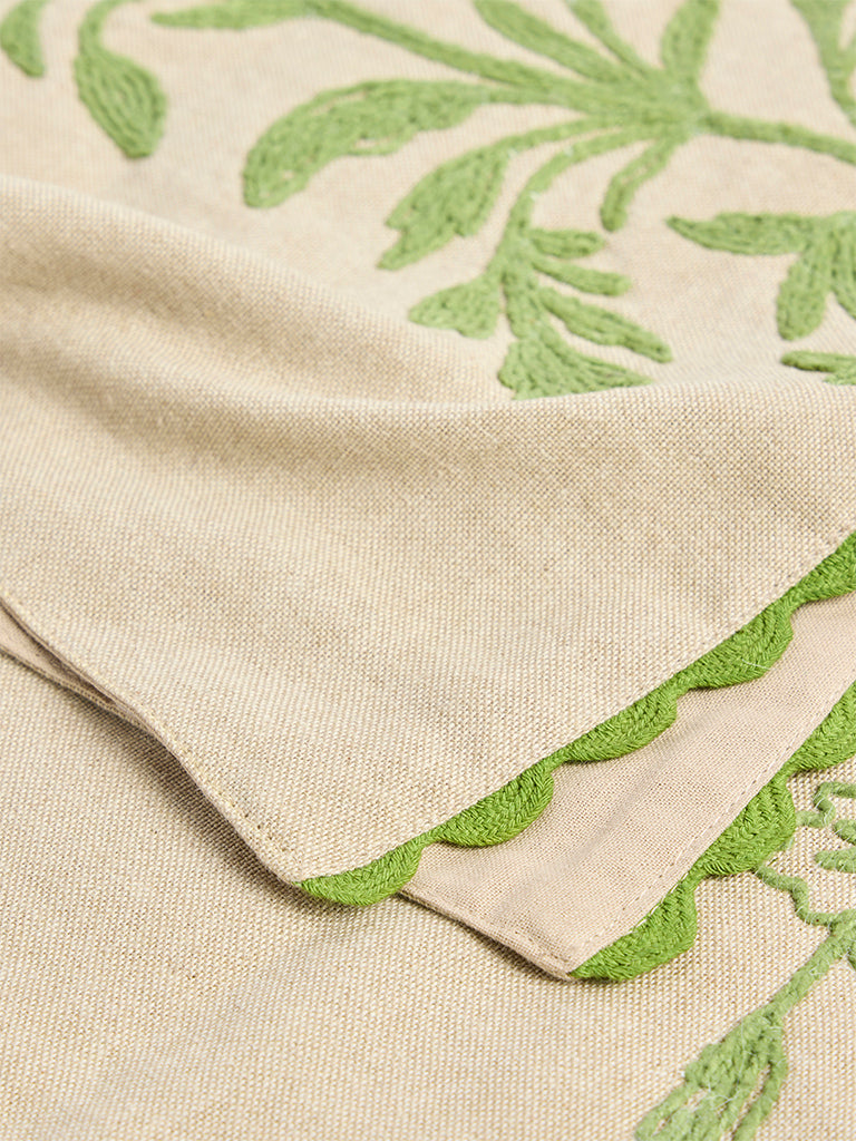 Westside Home Beige Floral Embroidered Table Runner